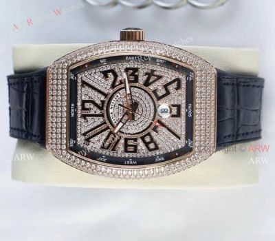 High Quality Franck Muller Vanguard Iced Out Full Diamond Rose Gold Watches